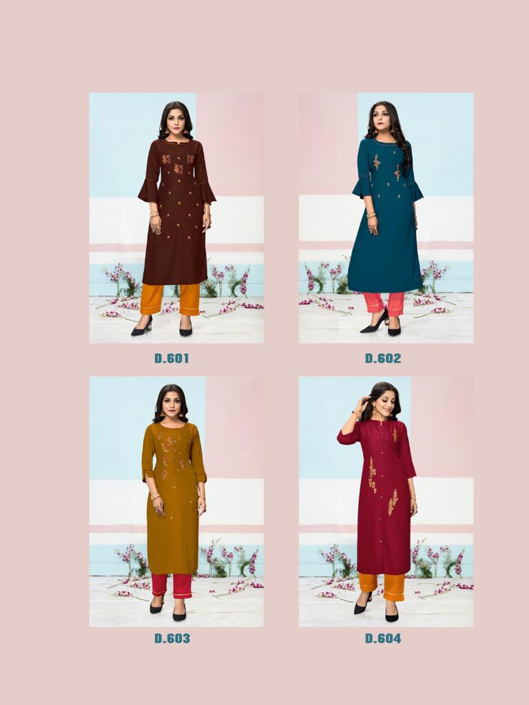 C9 Zenith Latest Festive wear Heavy Finest Quality Of Chinon Silk  Embroidery Kurti With Cotton Bottom Collection
